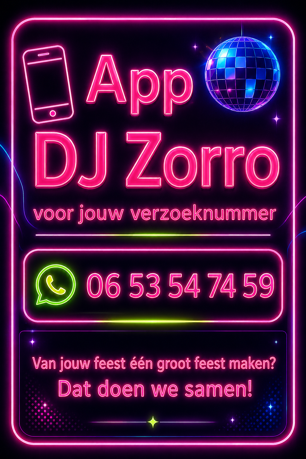 App DJ Zorro via WhatsApp voor jouw verzoeknummer